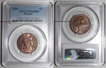 France Frankreich Km 842 5 Centimes 1920 Typ Dupuis Pcgs..., Postzegels en Munten, Verzenden, België