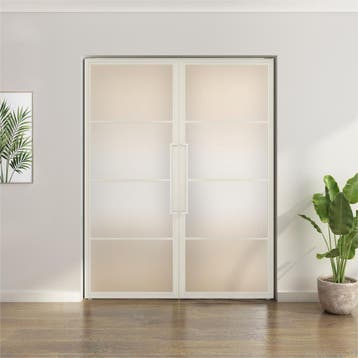 Dubbele stalen taatsdeur - 4 Vlaks - Wit - Mat glas, Overige typen