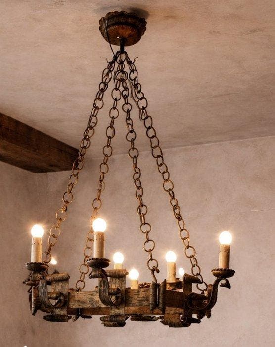 Manifattura Italiana - Lampe - Fer forgé - rustique, Antiquités & Art, Curiosités & Brocante