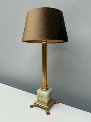 Tafellamp - Messing, Onyx - Schemerlamp gemaakt van messing