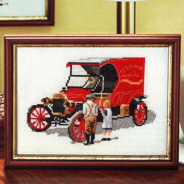 Oldtimer Auto Borduurset 14CT op Wit Borduurstof, Verzenden, Nieuw