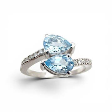 Sans prix de réserve - Bague Argent - Aigue-marine, diamants