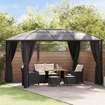 vidaXL Prieel met gordijnen 400x300x265 cm antraciet, Verzenden