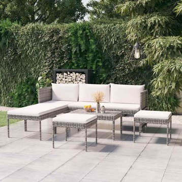 vidaXL 6-delige Loungeset met kussens poly rattan grijs, Verzenden, Nieuw, Loungeset