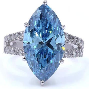Bague - 18 carats Or blanc - 7.92ct. tw. Bleu Diamant