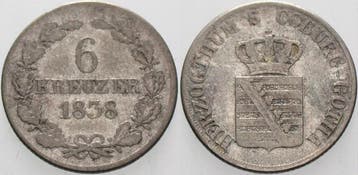 6 Kreuzer 1838 Sachsen-coburg-gotha Ernst I 1806-1844, Verzenden, België