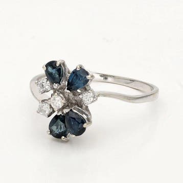 Ring - 18 karaat Witgoud Diamant (Natuurlijk) - Saffier, Nieuw