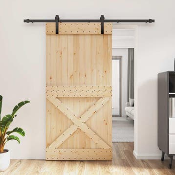 vidaXL Schuifdeur 100 x 210 cm Massief Pine Hout, Doe-het-zelf en Bouw, Deuren en Vliegenramen, Verzenden, Nieuw