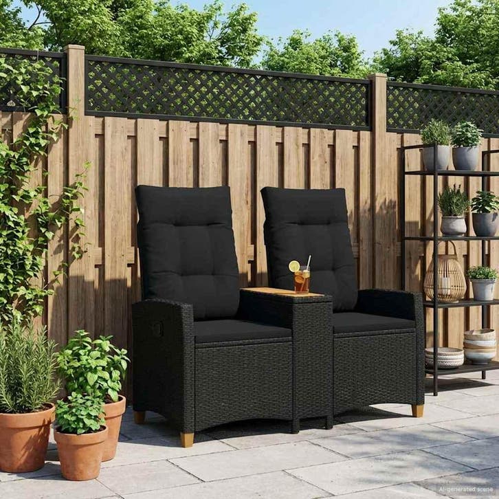 vidaXL Ligbank met Tafel Zwart 126 x 65 x 112 cm poly rattan, Jardin & Terrasse, Ensembles de jardin, Envoi