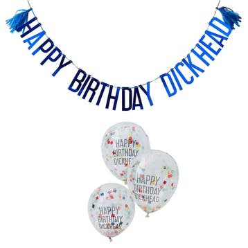 Blauwe Ballonnen Set Happy Birthday Dickhead 2,5m, Hobby en Vrije tijd, Verzenden, Nieuw