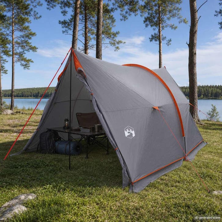 vidaXL Tent met waterdicht zeil Grijs en Oranje, Caravanes & Camping, Tentes, Envoi