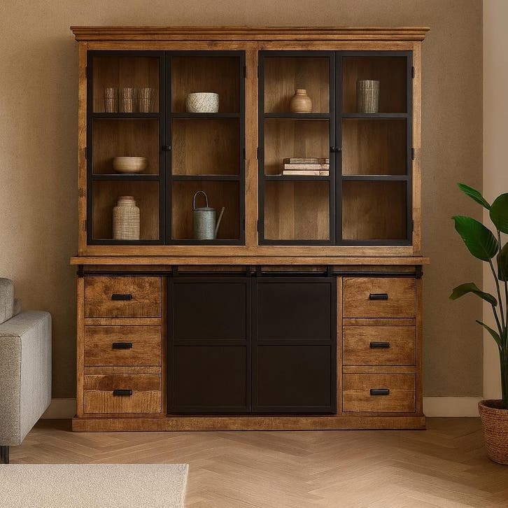 Buffetkast Mangohout Milan 200 Dubbele Deurtjes Recht, Maison & Meubles, Armoires | Buffets, Envoi