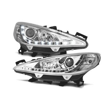 PHARES PEUGEOT 207 06-12 LUMIÈRE LED DIURNE FOND CHROME, Verzenden, Nieuw