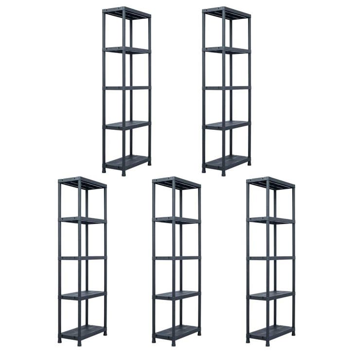 vidaXL Opbergrekken 5 st 125 kg 60x30x180 cm kunststof zwart, Maison & Meubles, Armoires | Étagères, Envoi