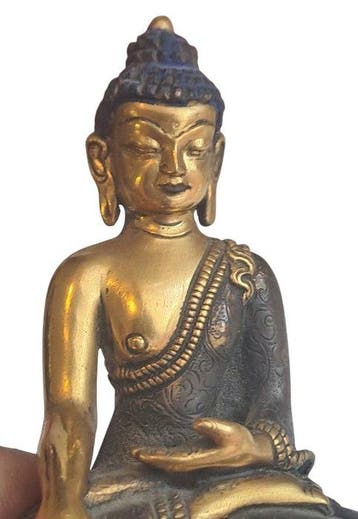 Beeld, Statua Buddha - 9.5 cm - Verguld brons