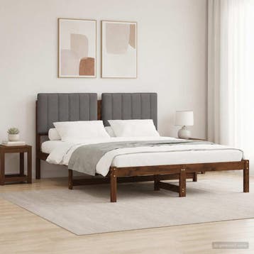 vidaXL Bedframe met gestoffeerd hoofdbord Donkerbruin en, Verzenden