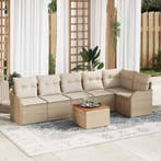 vidaXL Tuinbank Set met kussen 7 pcs Beige poly rattan, Verzenden, Nieuw
