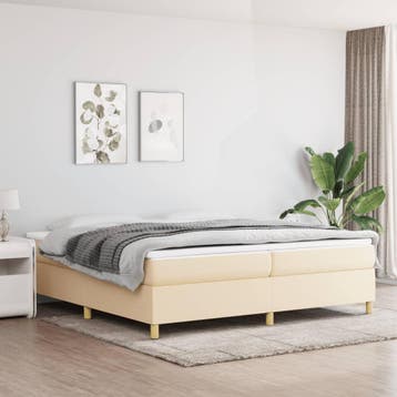 vidaXL Boxspring bed stof crèmekleurig 200x200 cm, Verzenden