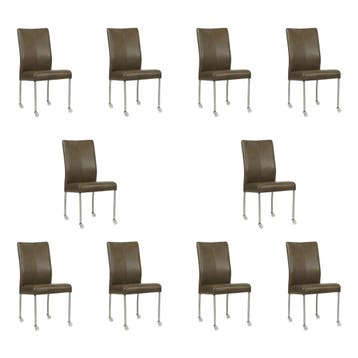 Set van 10 Leren eetkamerstoelen Comfort met wieltjes -, Huis en Inrichting, Ophalen of Verzenden, Nieuw, Leer, Eén