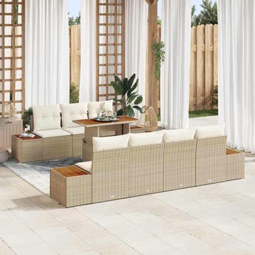 vidaXL Tuinbank Set 8 st Beige Poly rattan, Jardin & Terrasse, Verzenden