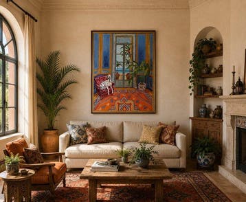 Corina Schroeder - Interior with dalmatian and sea view