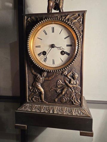 romantische bronzen pendule - brons, messing, glas, emaille, Antiek en Kunst, Antiek | Klokken