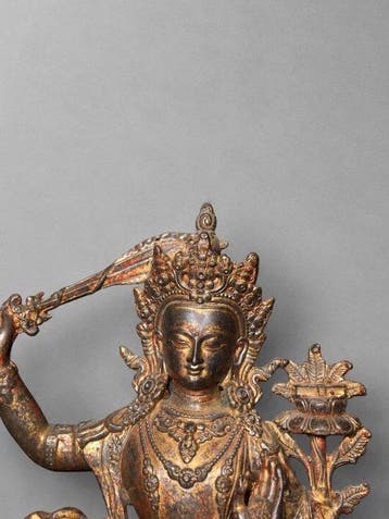 Beeld, Statue of Manjushri Bodhisattva - 22.5 cm - Koper