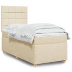 vidaXL Boxspring met matras stof crèmekleurig 80x200 cm, Verzenden