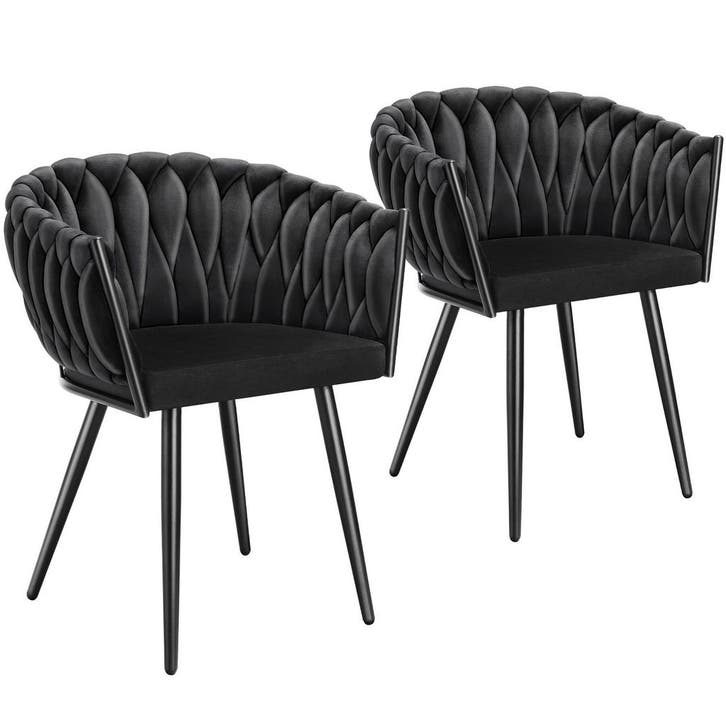 tectake Set eetkamerstoelen Astano fluweel, knoopdesign - zw, Maison & Meubles, Chaises, Envoi