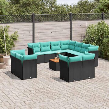 vidaXL 12-delige Loungeset met kussens poly rattan zwart, Verzenden, Loungeset