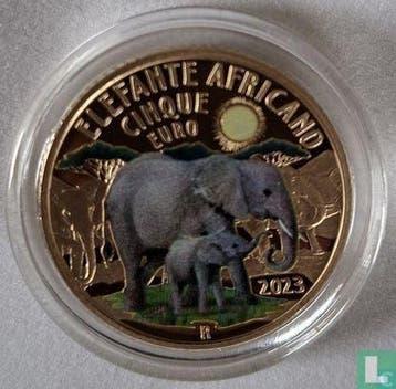 Italië 5 euro 2023 (PROOF) Afrikaanse olifant, Verzenden, Italië, 5 euro, Losse munt