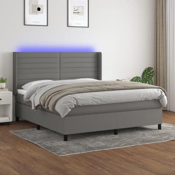 vidaXL Boxspring met matras en LED stof donkergrijs 180x200, Verzenden