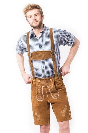 Lederhose Leer Kort Bruin en Bretels, Verzenden