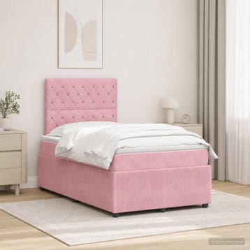 vidaXL LED Boxspringbed met Matras Roze 120 x 190 cm Fluweel, Verzenden, Nieuw