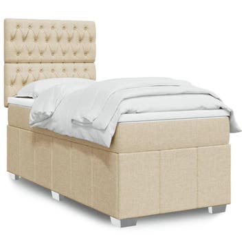 vidaXL Boxspring met matras stof crèmekleurig 90x200 cm, Verzenden, Nieuw