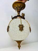 Lamp - Art Deco Hanglamp met Groteske Maskers en Craquelé, Antiek en Kunst
