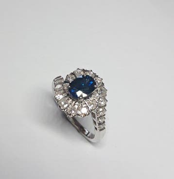 Bague - 18 carats Or blanc Saphir - Diamant, Nieuw