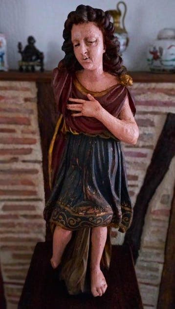 Sculpture, ange de dévotion - 74.7 cm - Bois polychrome