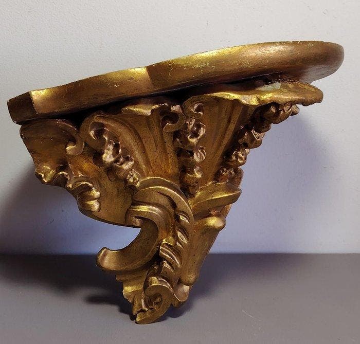 Antique, baroque style, hand-carved wooden wall console, -, Antiek en Kunst, Curiosa en Brocante