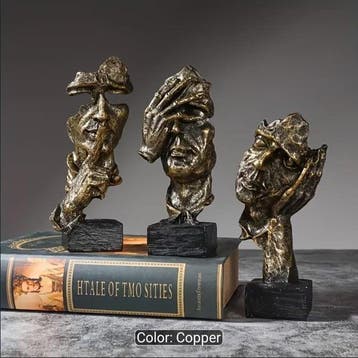 3pcs Thinker Statue, Silence is Golden Decoration Creative