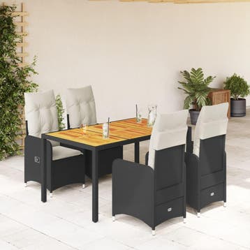 vidaXL 5-delige Bistroset met kussens poly rattan zwart, Verzenden, Nieuw