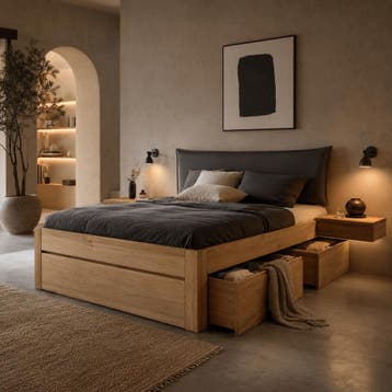 Forestales Ragnor Massief Eiken Houten Bed met Lades 45CM -