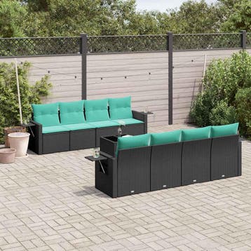vidaXL 9-delige tuinbankset met kussens van zwart polyrotan, Verzenden