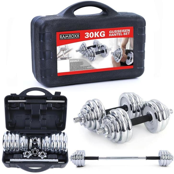 Halterset 30kg | Chroom | Premium | OP=OP, Sport en Fitness, Fitnessapparatuur, Armen, Nieuw, Metaal, Overige typen, Ophalen of Verzenden