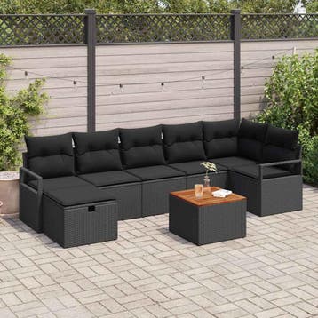 vidaXL Tuinbank Set 8 st Zwart Poly rattan, Verzenden, Nieuw