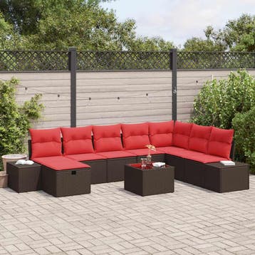 vidaXL Tuinbank Set 9 st Bruin poly rattan, Tuin en Terras, Verzenden, Nieuw