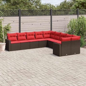 vidaXL 10-delige Loungeset met kussens poly rattan bruin, Verzenden, Nieuw, Loungeset