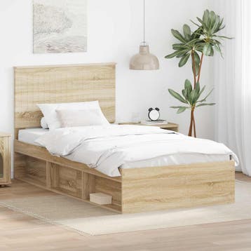 vidaXL Bedframe met hoofdeinde Sonoma 100 x 200 cm Massief, Verzenden