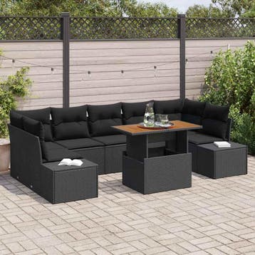 vidaXL Tuinbank Set 8 st Zwart poly rattan, Verzenden, Nieuw
