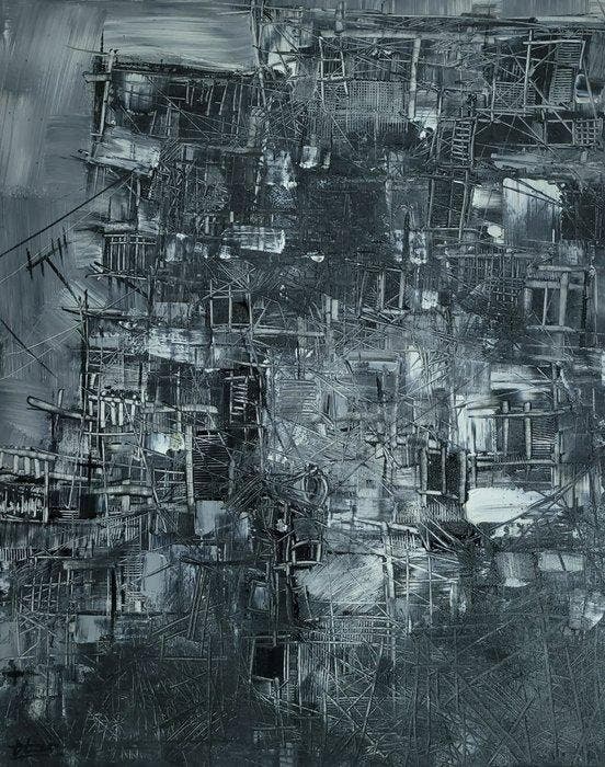 Pham Dang Tan (1982) - Mégapole Fantôme 100 80 cm., Antiek en Kunst, Kunst | Schilderijen | Modern